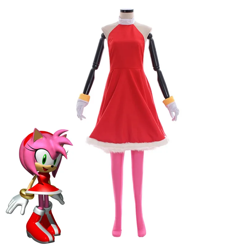 

New Amy Rose Stage Cosplay Costume Outfits Super Sonic Tarsnak Hedgehog For Party Role Play Uniform Dress Pantyhose Gloves Suit