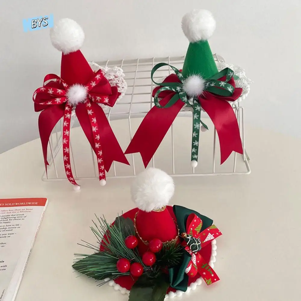 

Merry Christmas Decor Christmas Hat Hairpin Bowknot Christmas Formal Hat Children Christmas Hair Clip Plush Red Barrette