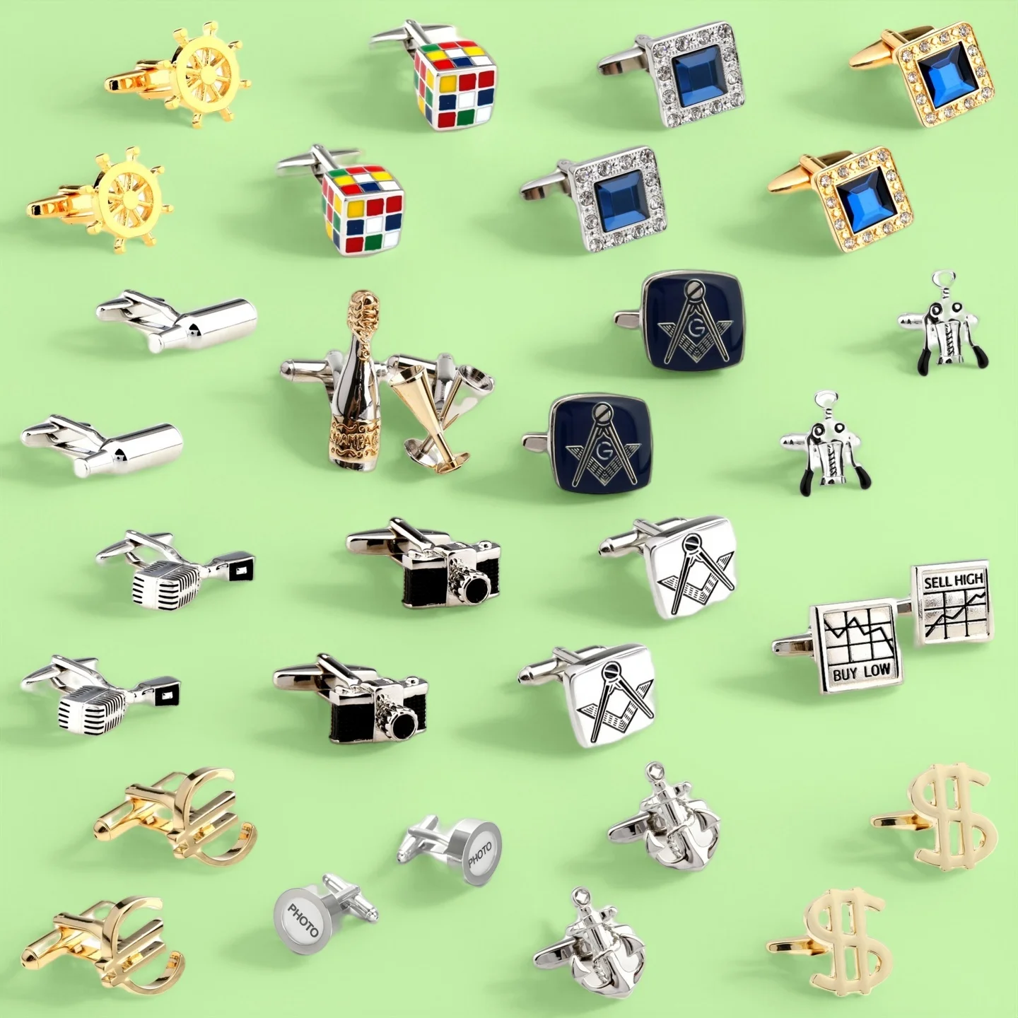 28 Designs Photo Camera Dollar Cufflinks Cup Bottle Mason Cuff Links 2 Pairs