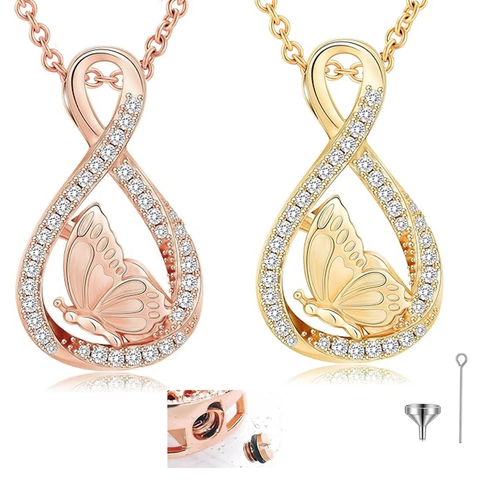 Butterfly Cremation Jewelry for Ashes Infinity Urn Necklaces for Ashes Pendant Locket Keepsake Memorial Jewelry for Urns