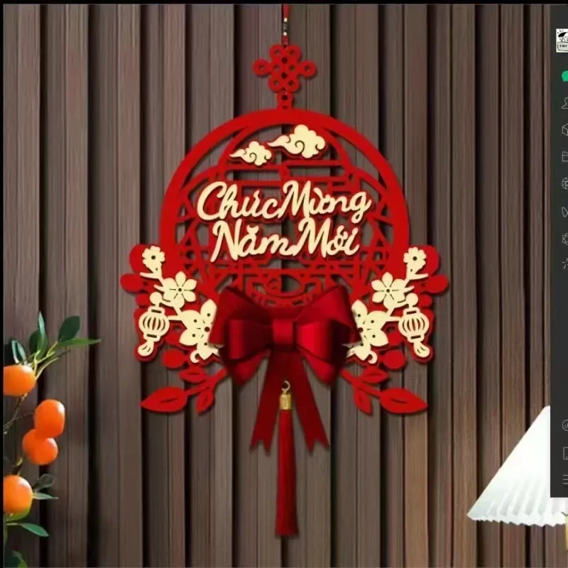 النص الفيتنامي 2025 مهرجان الربيع الزخرفية قلادة سنة جديدة سعيدة الديكور غرفة المعيشة القوس قلادة منتجات احتفالية حمراء