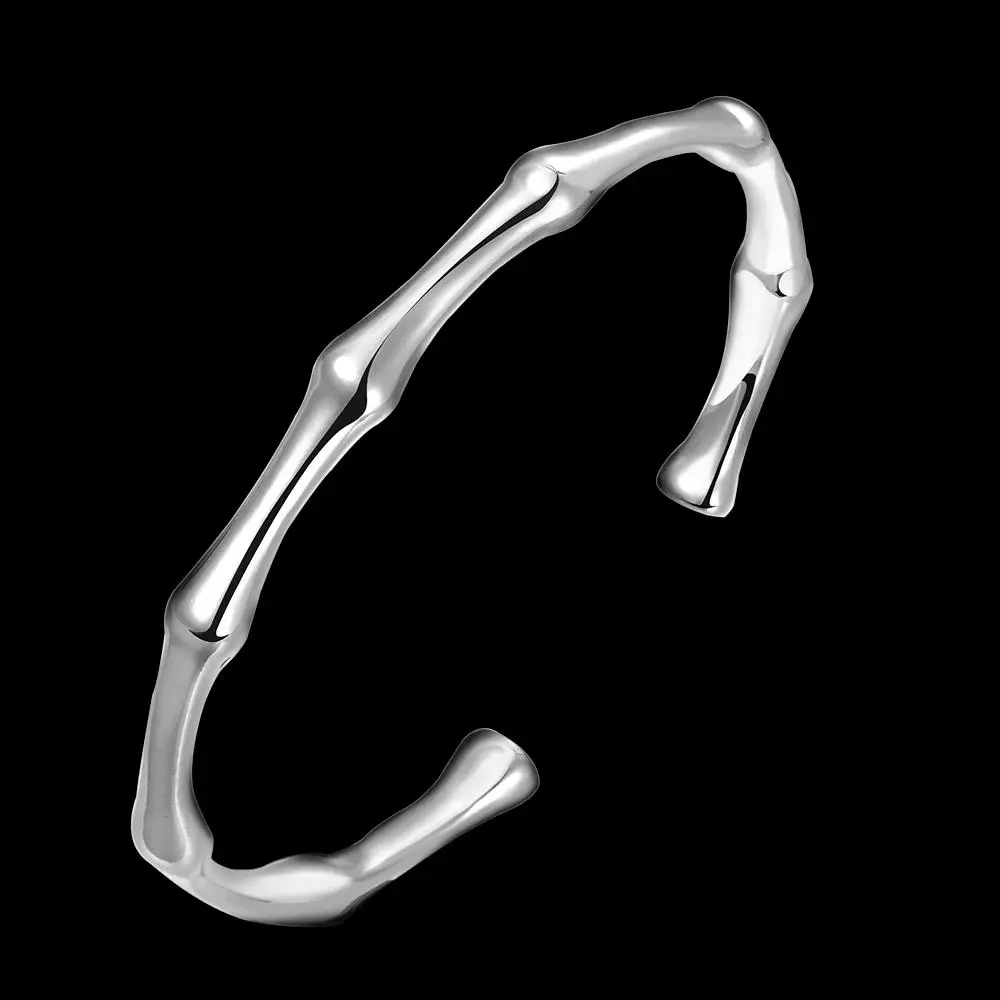 

High Quality Classic 925 Sterling Silver Bamboo Bangles Cuff Bracelets For Women Adjustable Fashion Wedding Party Gifts Jewelry
