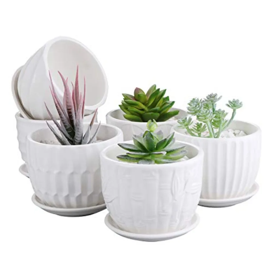 

Flower Pots 4 Inch Cylinder Ceramic Plant Pots with Connected Saucer Mini Ceramic Planters for Succulent and Little Snake Plant