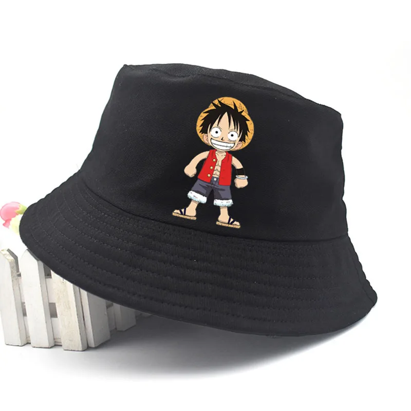 Cartoon Anime One Piece Luffy Embroidery Bucket Hat Summer Women Men Panama Flat Harajuku Cosplay Visor Fishing Fisherman Hat