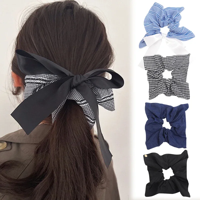 Fashion Design Square Denim Exaggerated Large Scrunchies Hair Accessories 2024 Personality Female Ponytail Hair Band Headwear