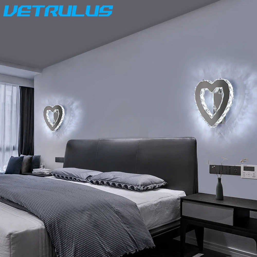 Heart Wall Light Crystal Led Modern Wall Lamp Bedside Night Luster Aisle Living Room Indoor Ceiling Lamp Home Decor Fixture Lumi