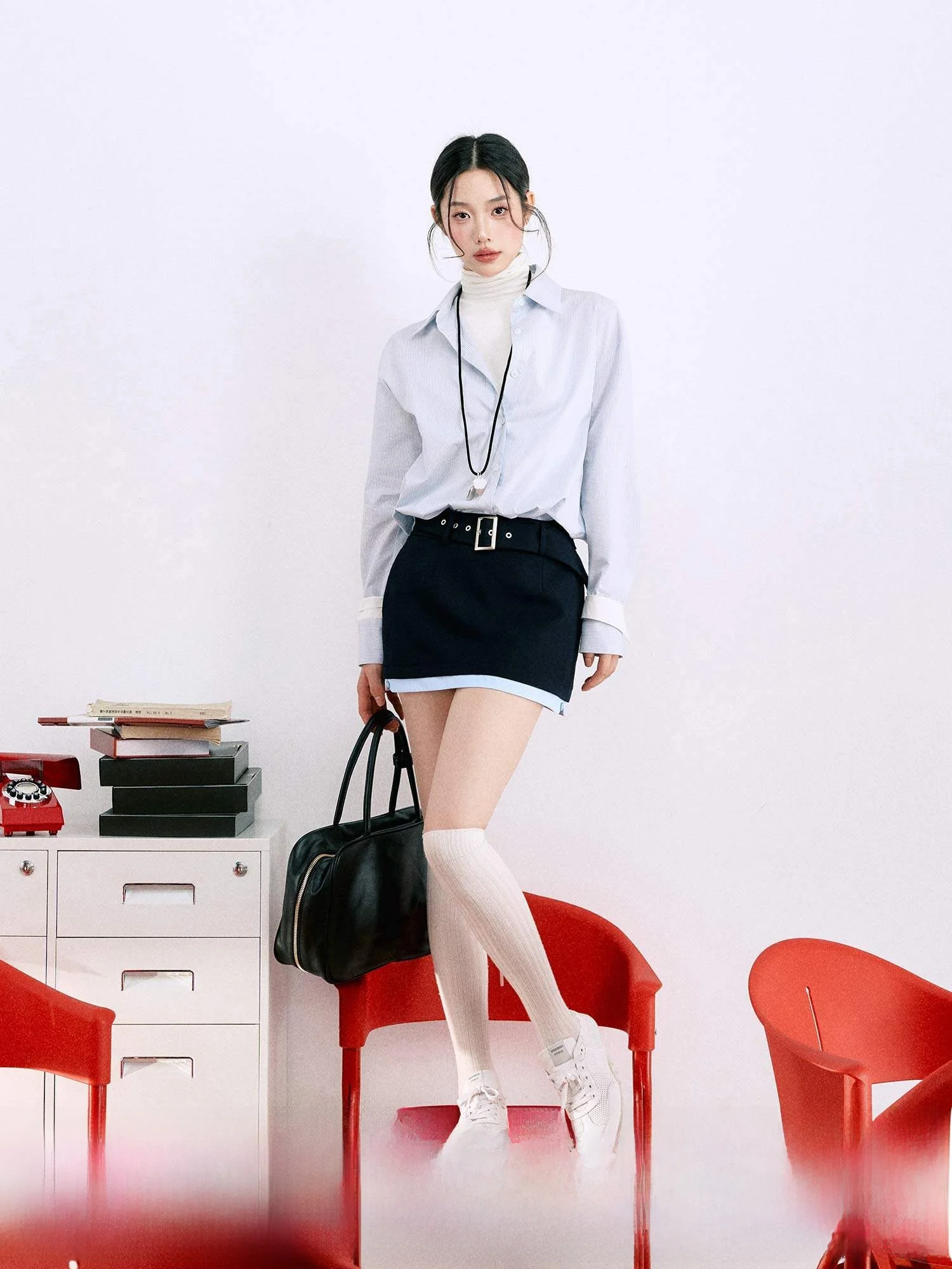 

Loose Striped Women's Shirt Long Sleeve Base Layer Top Breathable Comfortable Cotton Blend Collar Button Detail