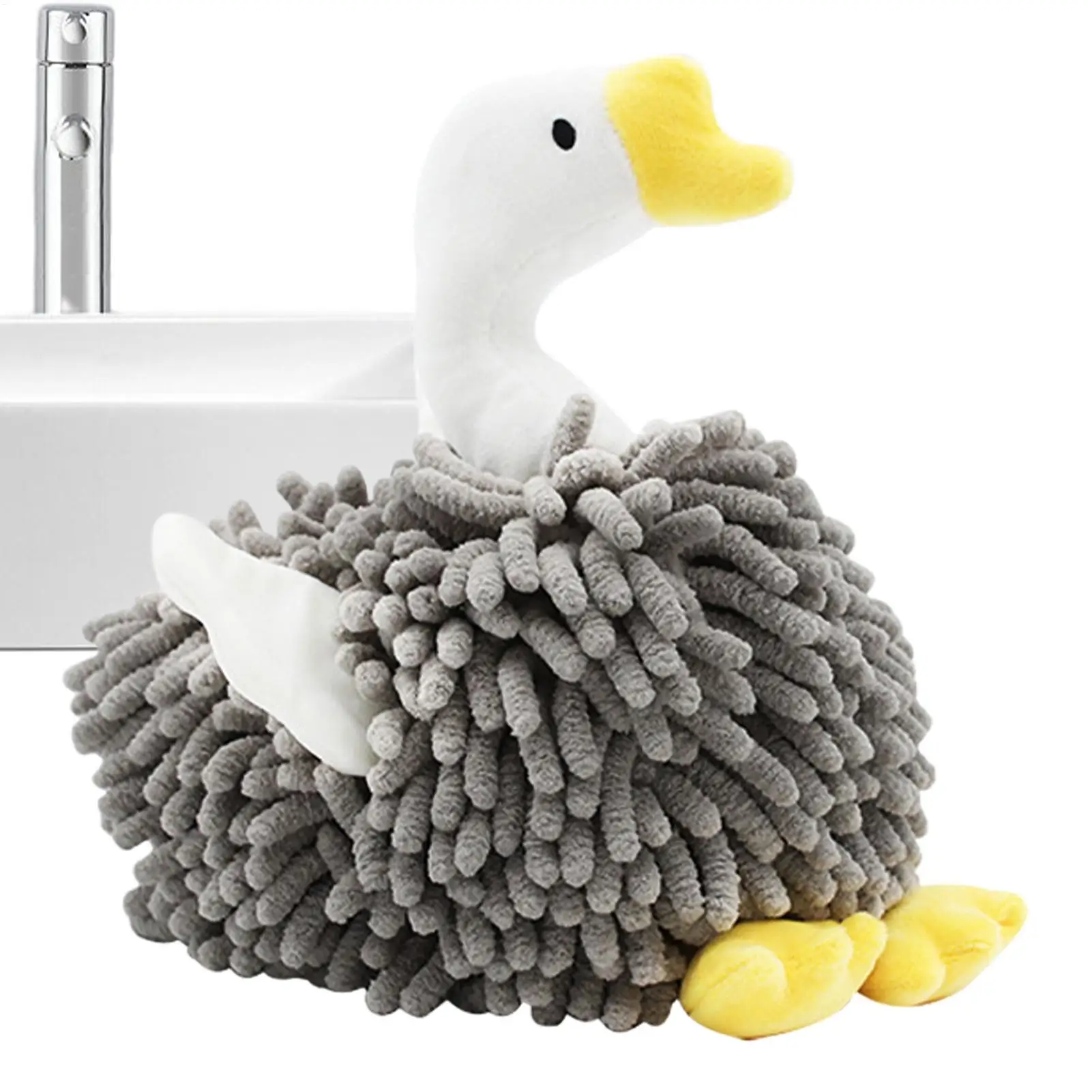 Toallas de mano con forma de cisne, toalla de mano con bola peluda, esponja de secado de felpa absorbente, accesorios decorativos multifunción para baño