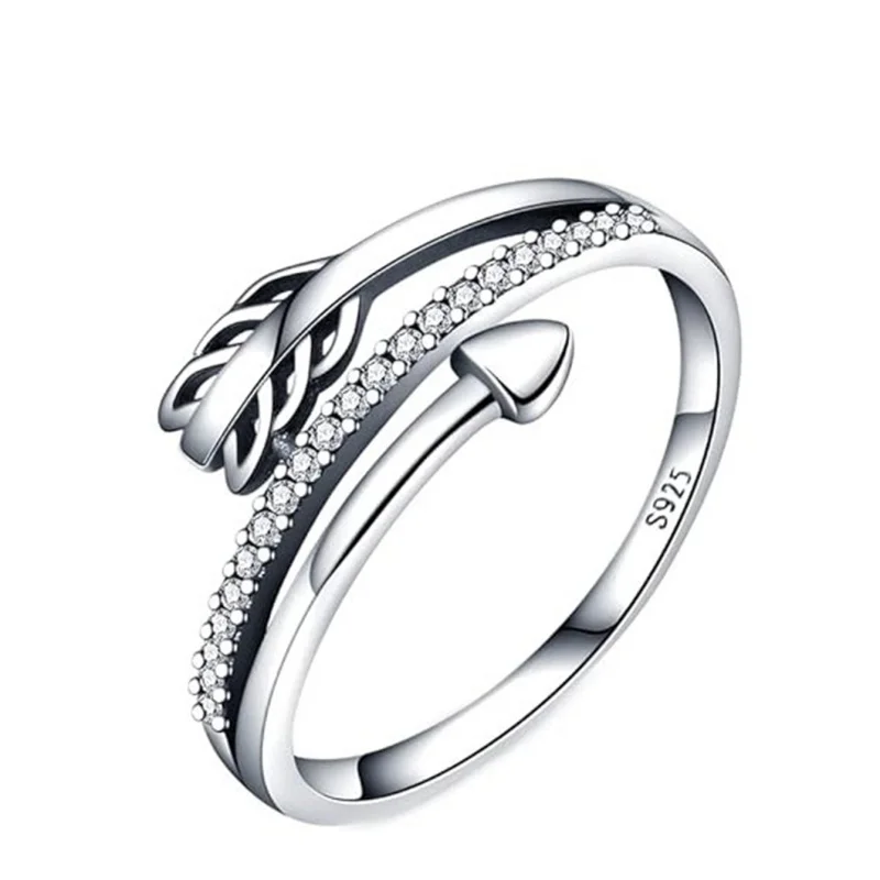 Huitan Unique Arrow Design Rings for Women Bling CZ Novel Delicate Finger Accessory 925 Sterling Silver Aesthetic Party Jewelry