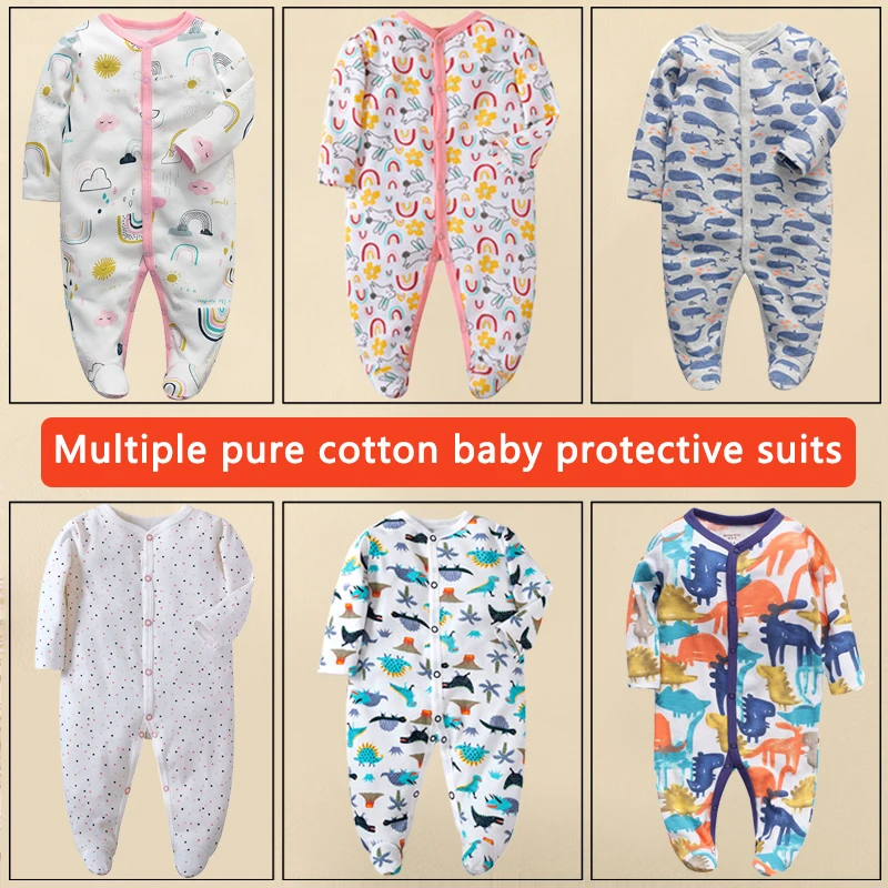 6 pieces 0 - 12 Months Four Seasons Baby Clothing Newborn Baby Clothes Boys Long Sleeve Cotton Pure Wrap Crawling BodySuit