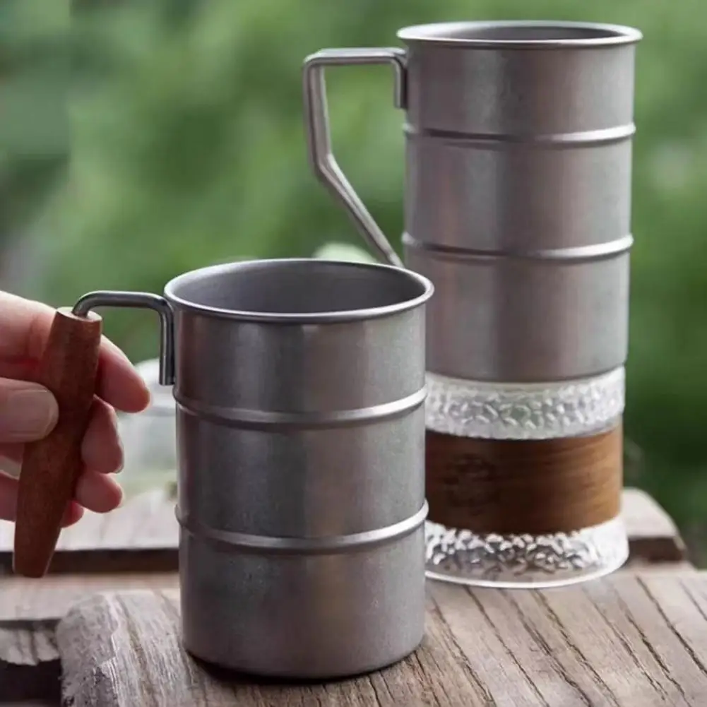 Retro Old Coffee Water Cup Industrial Style Oil Barrel Mug Outdoor Camping Picnic Beer Mug Drinking Utensils Stainless Steel