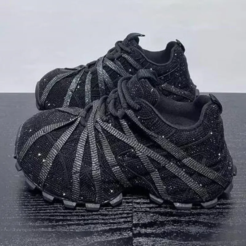 Luxury 2026 New Fashionable Starry Sky Water Diamond Thick Bottom Dad Shoes Women's Strap Style Red New Large Casual Sport Shoes