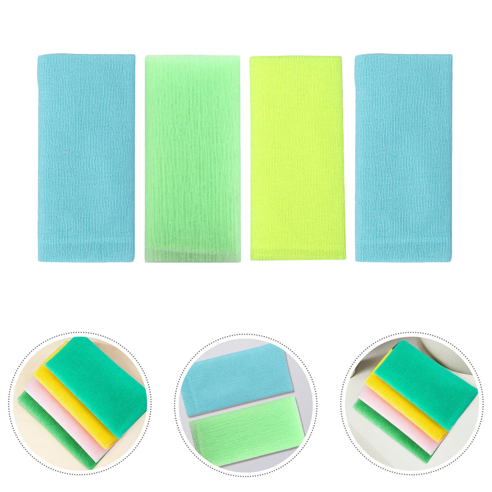 

4pcs Exfoliating Bath Towel Nylon Shower Cloth Body Scrubber Foldable Double-Stitched Durable Smooth Skin Oil-Free Cleansing Leg