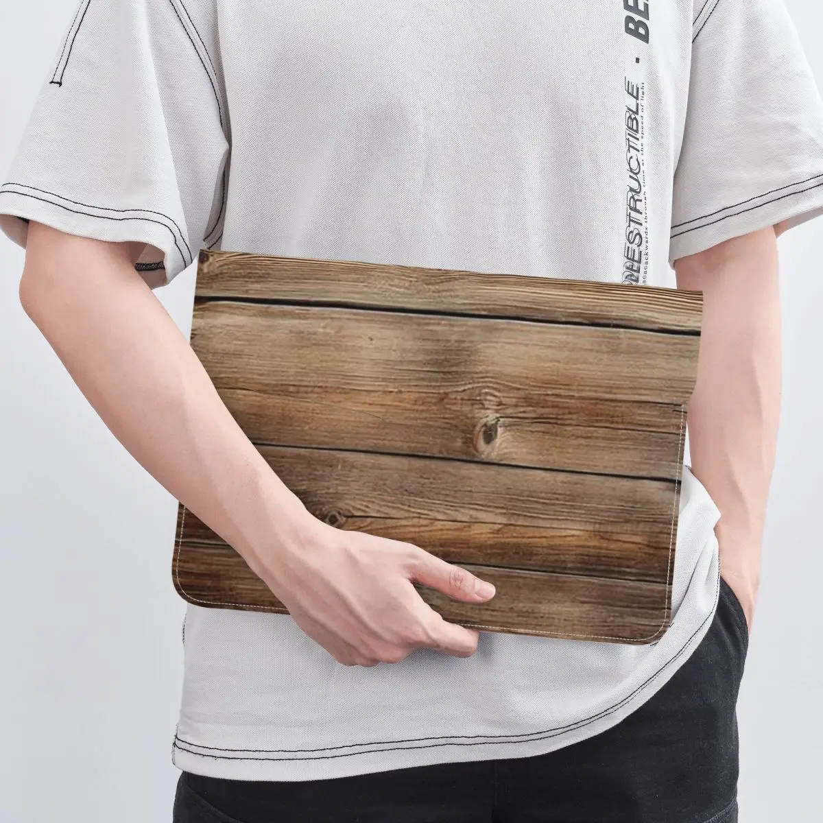 Wood Grain Retro PU Leather Horizontal Laptop Sleeve Shockproof Soft Lining Notebook Case 13 Inch