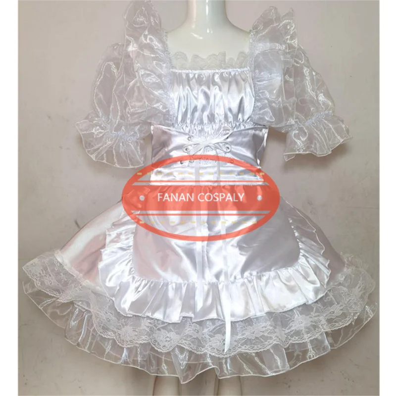 Adult Giant Baby Sexy Girl White Thin Waist Satin Face Sissy Dress Japanese Maid Wedding Dress Role Play Customized Multi Color