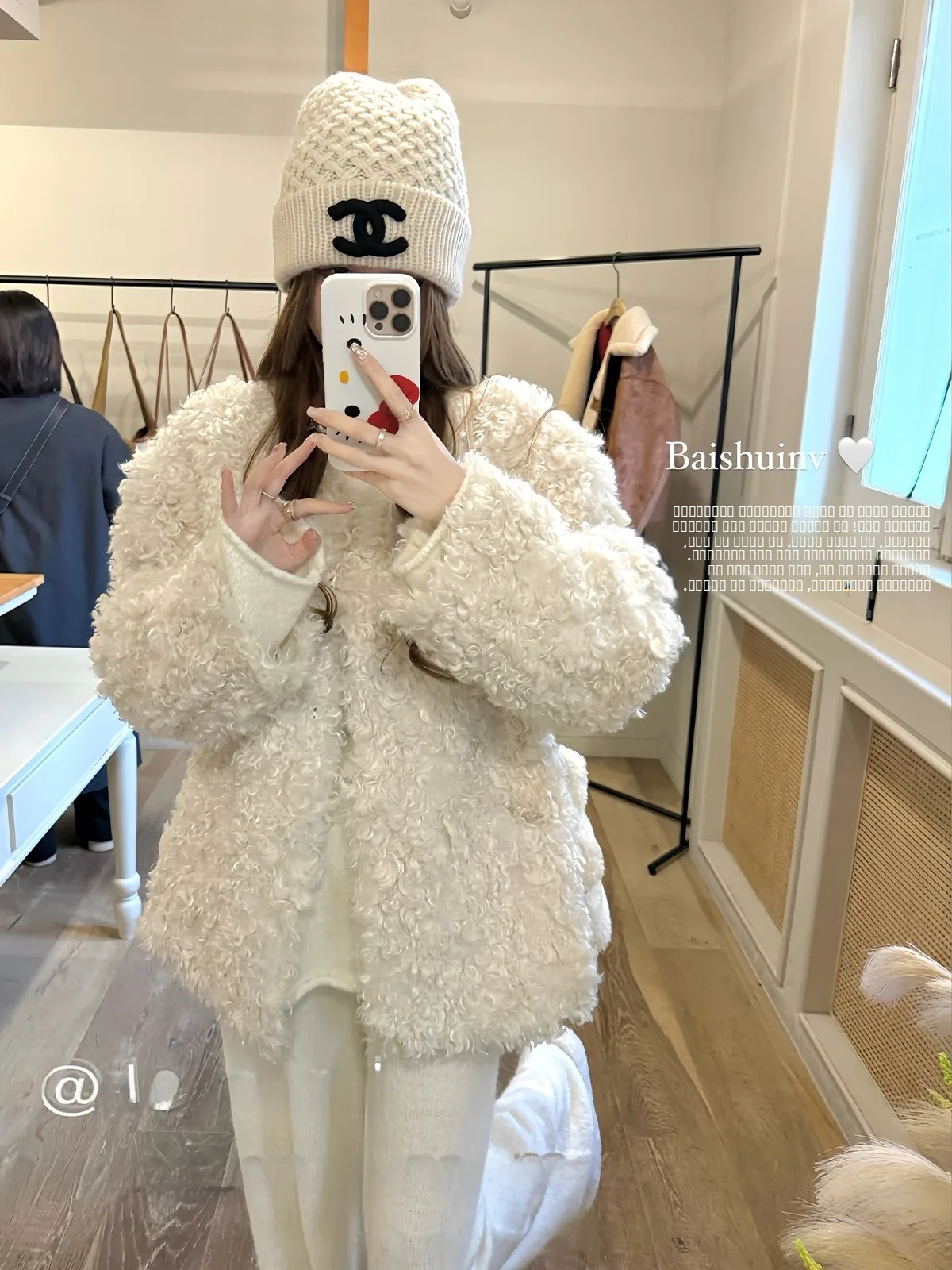 

Женское осенне-зимнее пальто Mona Rabbit Plu Jaet в корейском стиле, теплое, свободное, с мехом, из полиэфирного волокна, с длинными рукавами, V-образным вырезом