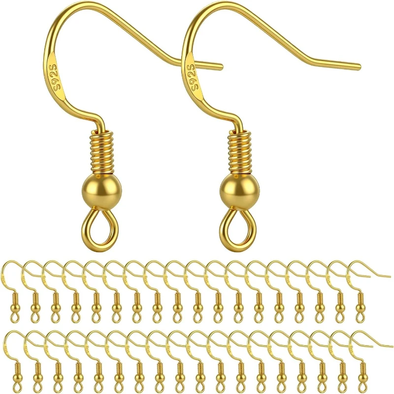 50 Piezas de Ganchos para Pendientes de Plata 925 Chapados en Oro, Alambres Franceses para Pendientes con Bola y Espiral, Accesorios para Fabricación de Joyería para Pendientes DIY