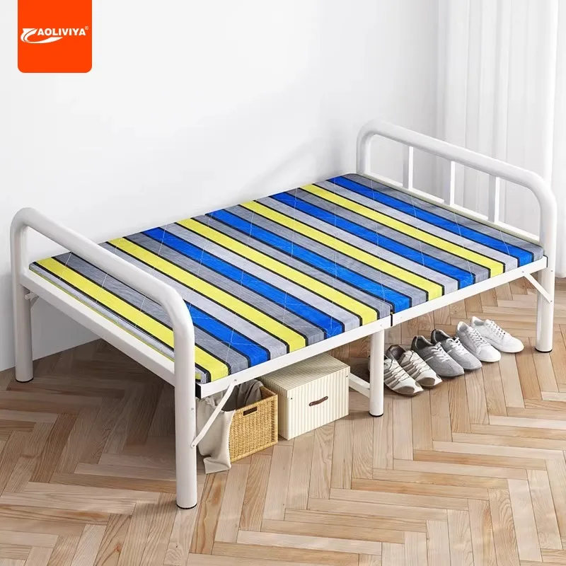 AOLIVIYA Folding Bed Single Household Iron Frame Bed Rental House Simple Construction Site Iron Office Lunch Break Bed