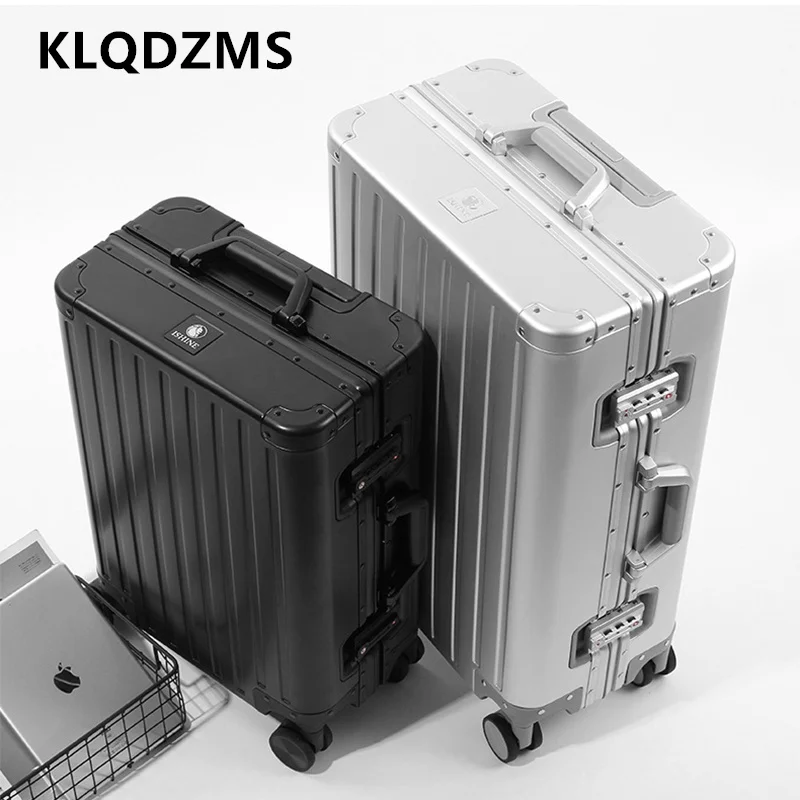 KLQDZMS Suitcase on Wheels Full Aluminum Magnesium Alloy Boarding Box Men's Business Trolley Case 20