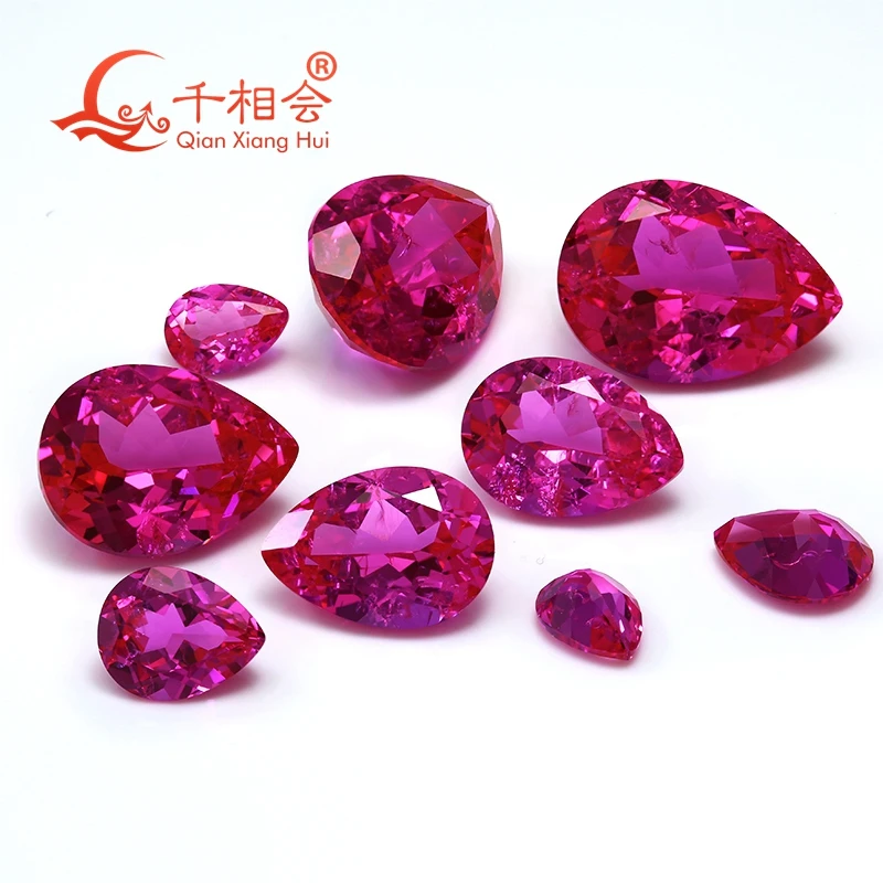 Rose pink / Morganite pink color pear shape  lab created grown ruby natural cut including minor cracks inclusions loose gemstone