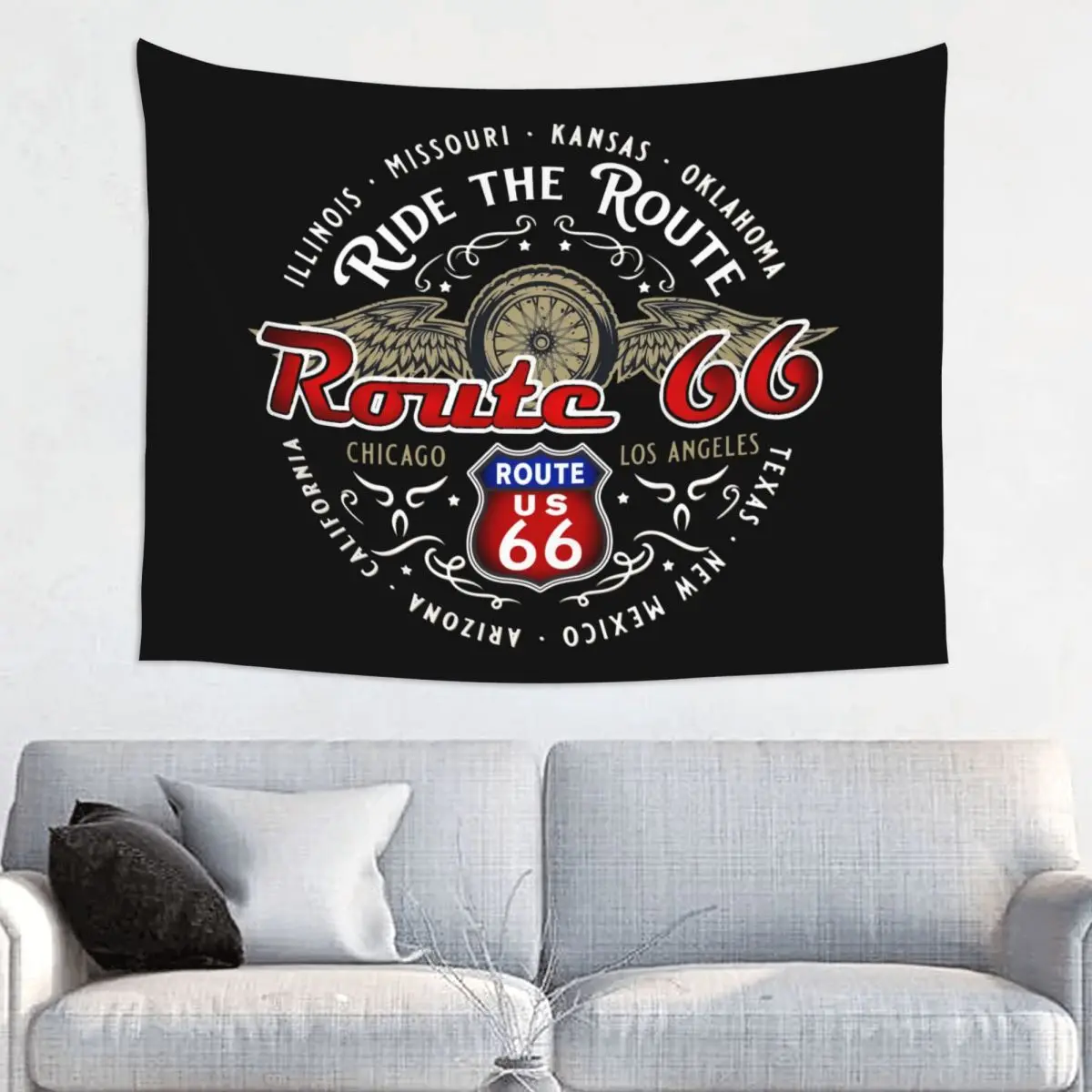 

Ride The Route 66 Hippie Tapestry for Living Room Dorm Decoration Biker Motorcycle Cruise America's Highway Tapestries Home