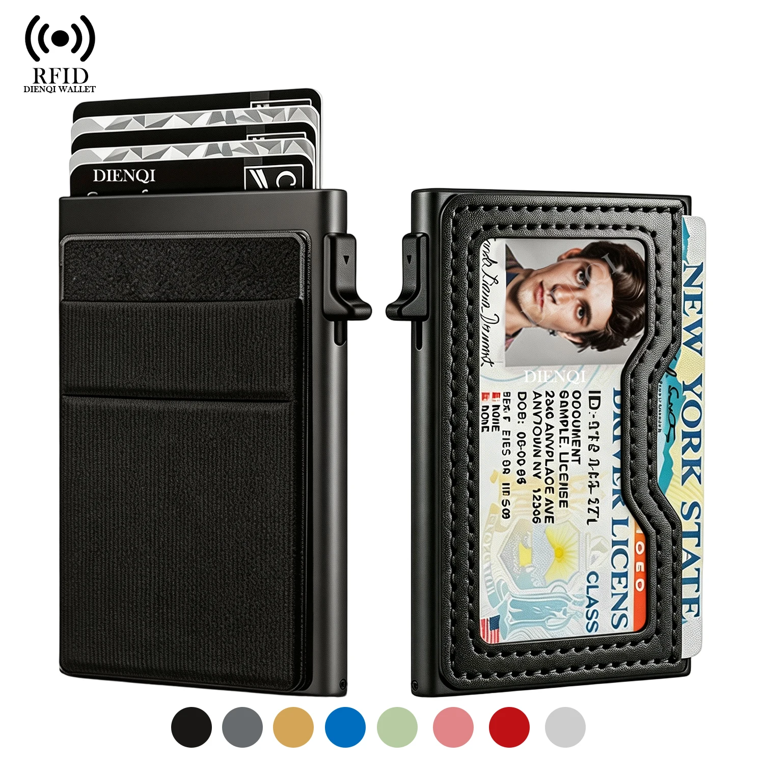 RFID Blocking Visit Card Holder Pop Up Metal Card Wallet with ID Window Slim Card Case Mini Credit Business Cardholder for Men