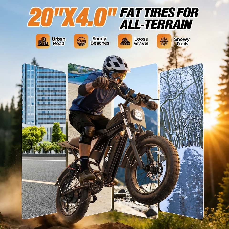 Bopzin 1500W Electric Bike for Adults C21-25 48V 25Ah Removable Battery 20" Fat Tire Ebike Dirt Full Suspension 7 Speed Hydraulic Disc Brake image 4