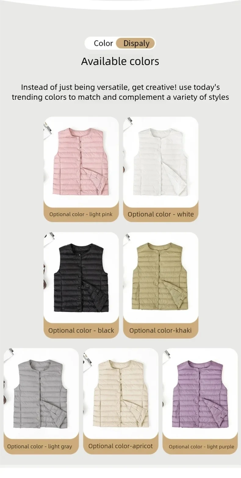 Women's Slim Fit Sleeveless Vest Ultra Lightweight White Duck down Warm Inner Packable Liner Jacket for Outerwear