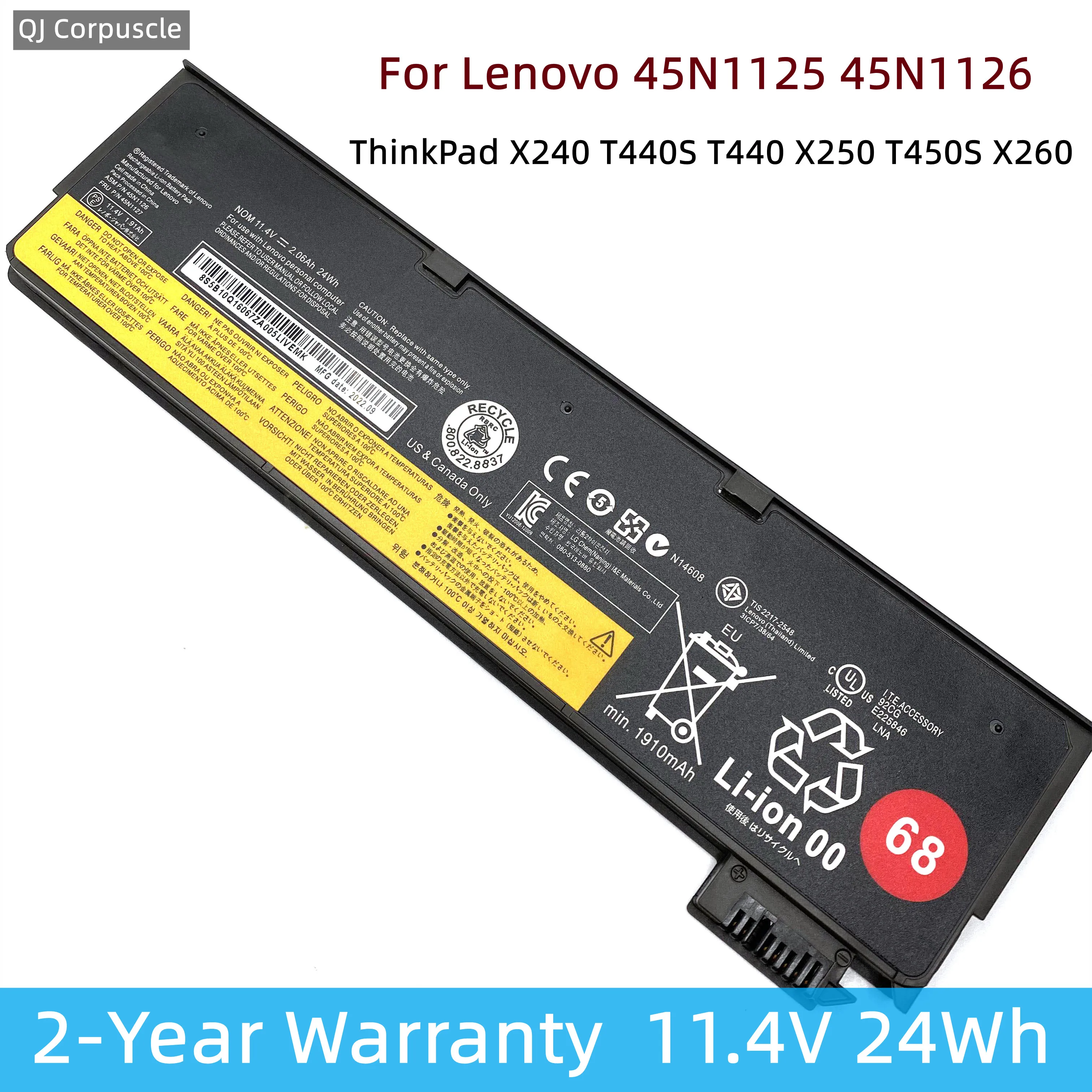 Bateria original do portátil para Lenovo ThinkPad, ThinkPad X240, T440S, T440, X250, T450S, X260, S440, S540, L450, L470, 45N1125, 45N1126, 01AV460