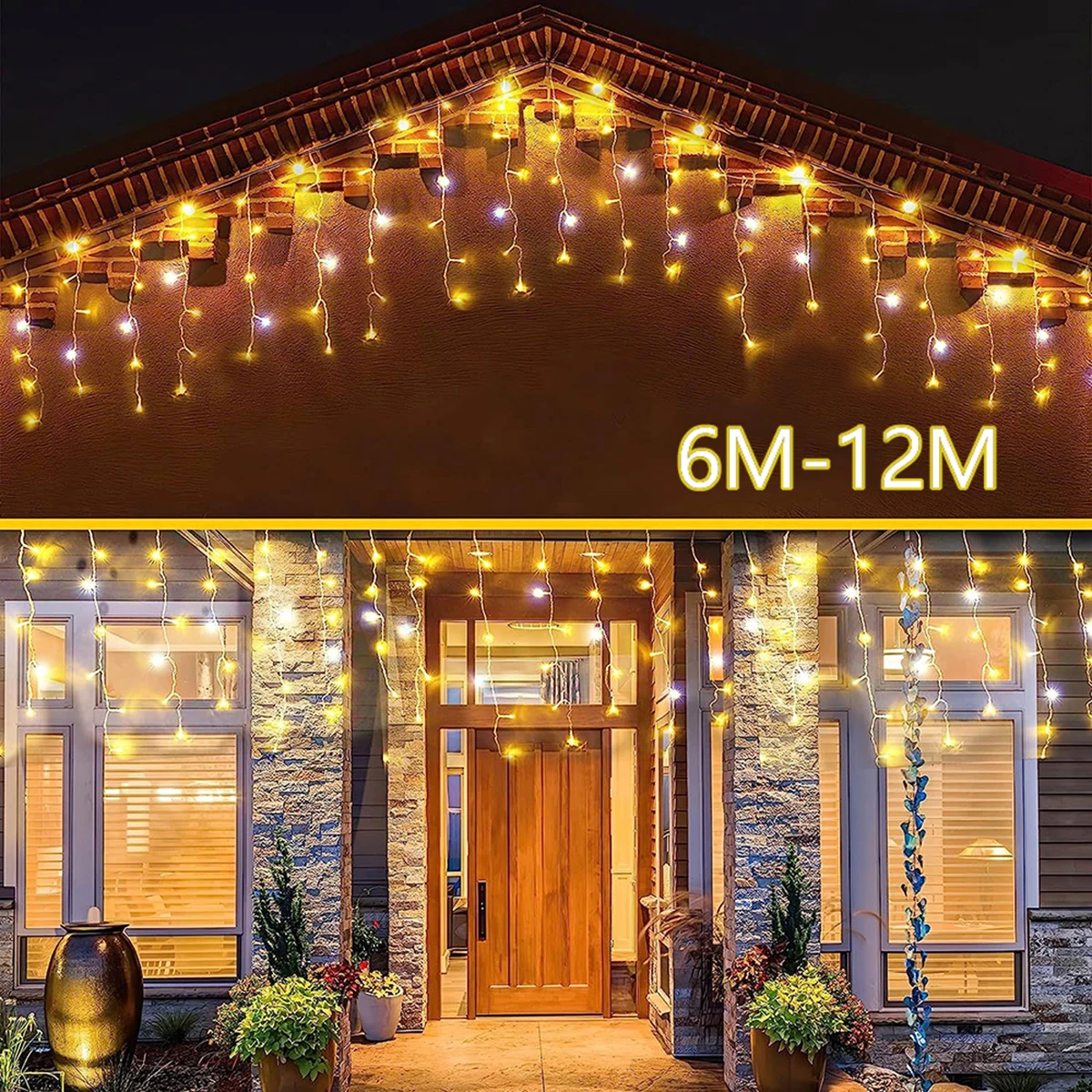 6M/12M Icicle Fairy Lights With Flash LED Curtain String Lights Christmas Garland For New Year Corridor Garden Party Decoration