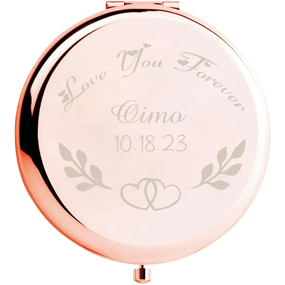 1개 뷰티 러브 투게더 개인 맞춤 이름 날짜 각인 금속 접이식 거울 (웨딩 신부 들러리 여자친구 아내 선물용)