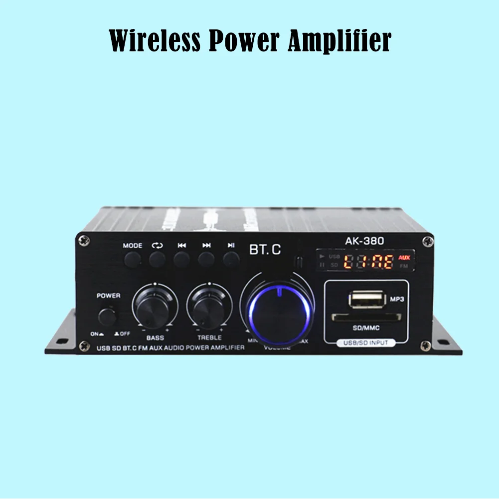AK380 مضخم الصوت 2 قناة بلوتوث متوافق مكبر للصوت HIFI باس 40 واط + 40 واط مشغل موسيقى USB AUX كاريوكي للمنزل سيارة
