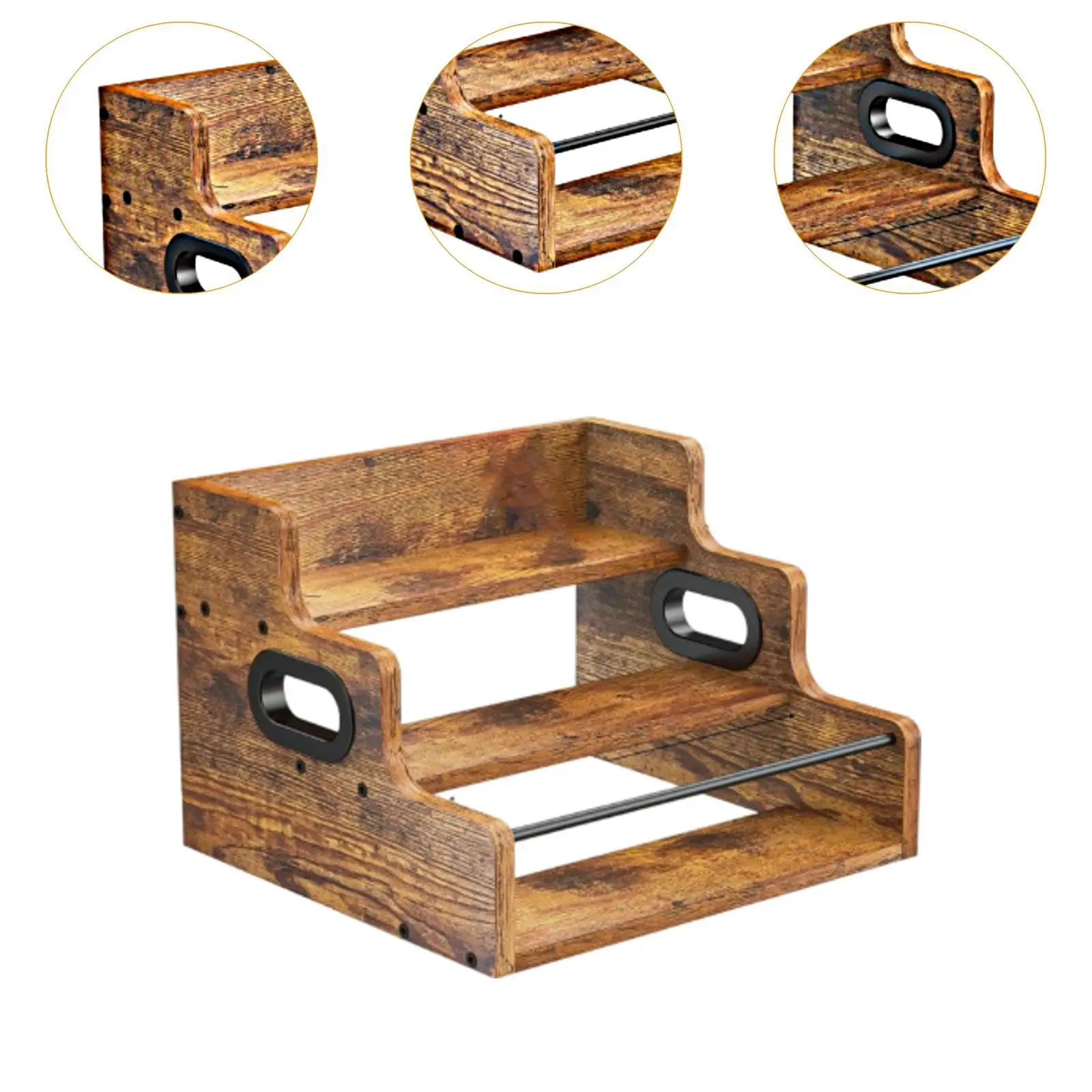 Wine Rack Wooden 3 Tiered Storage Shelves Coffee Syrup Organizer Shelf Stand for Pantry Coffee Bar Home Countertop Cabinet