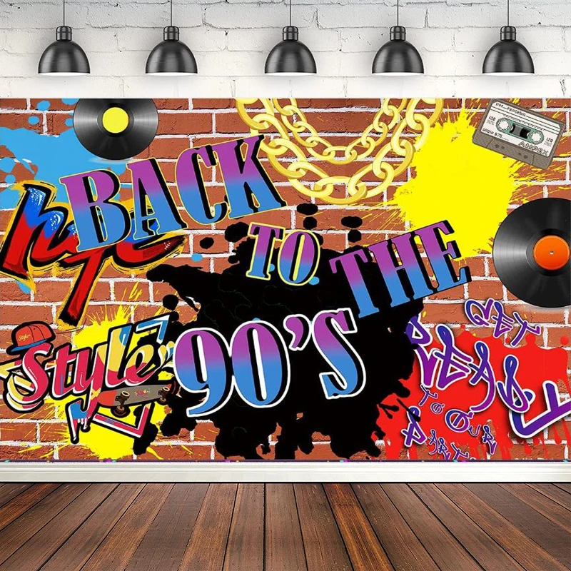 Retro Back To The 90's Theme Party Photography Backdrop Hip Hop Graffiti Birthday Party Brick Wall Background Cake Table Decor