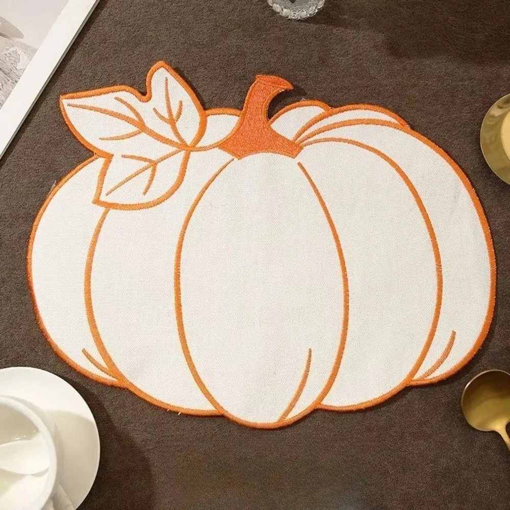 Durable Pumpkin Dining Table Mat Heat Insulated Reusable Insulated Pad Coffee Table Decor Embroidered Pumpkin Placemat
