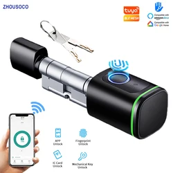 Saudi Euro Tuya APP Biometric Fingerprint Lock RFID Card Bluetooth Cylinder Lock Electronic Door Lock Digital Keyless Replace