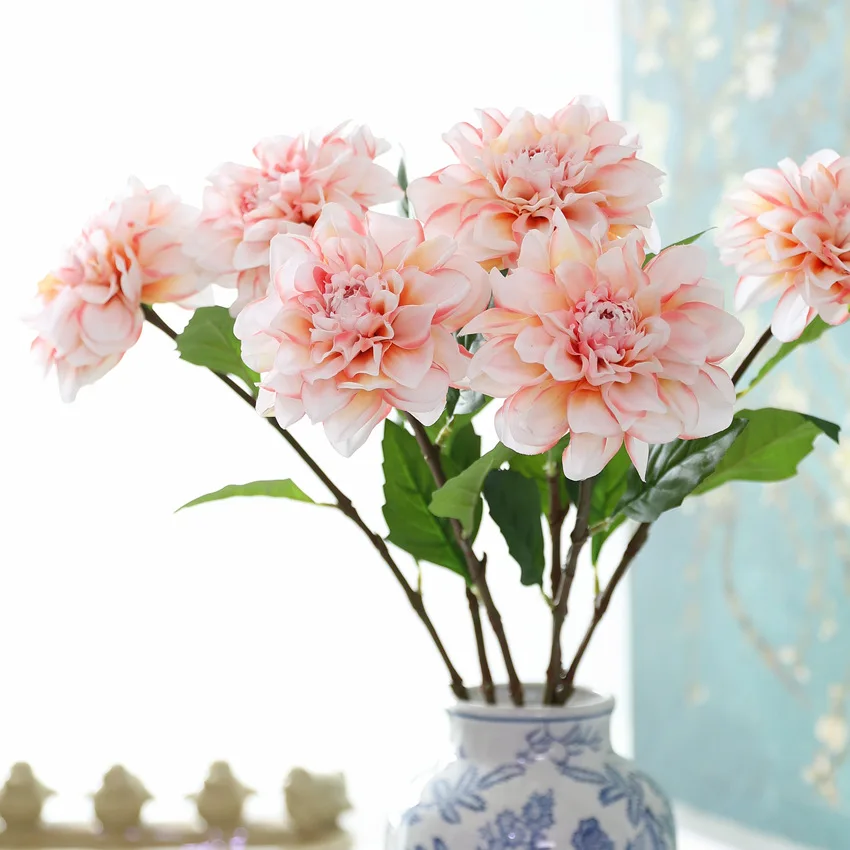 4 Stück Feuchtigkeitsspendende Künstliche Dahlien mit Echtem Touch für Hochzeitsdekoration, Brautstrauß, Heimdekoration, Partytisch-Blumendekoration – Detail 1