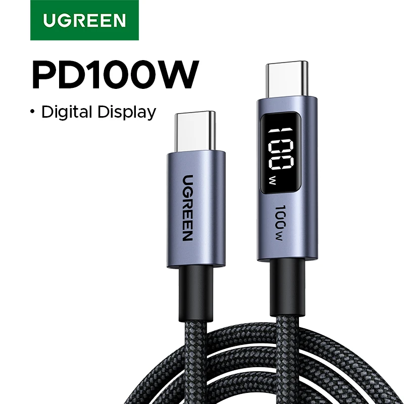 UGREEN 100W USB-C Cable with Digital Power Display for Laptops & Phones