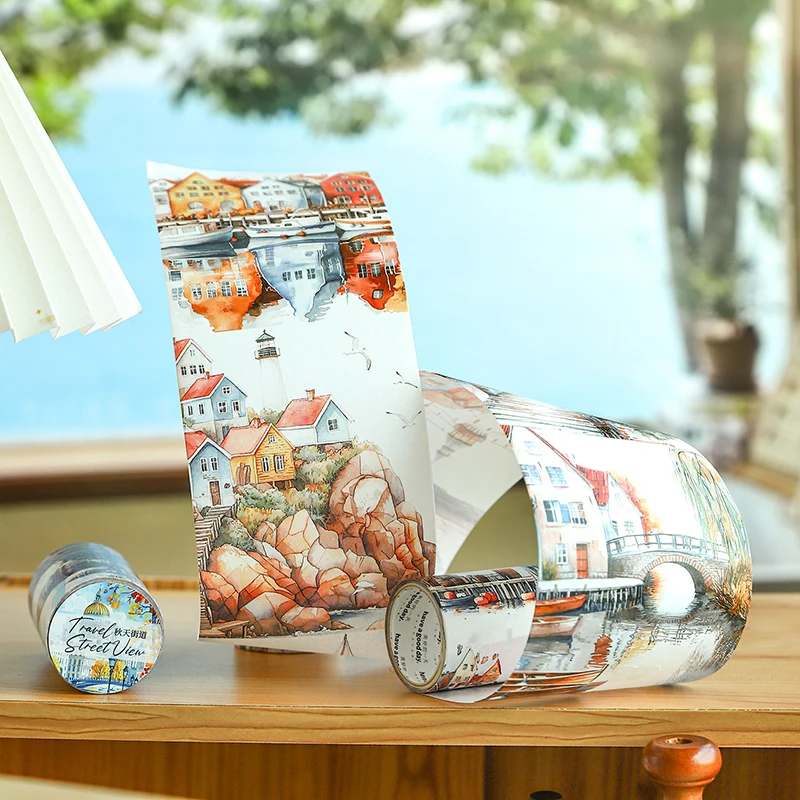 Journal GO 8x200cm Street View PET Tape Stickers Scrapbooking Collage Junk Journal diy Card Planner Masking Tape Stationery
