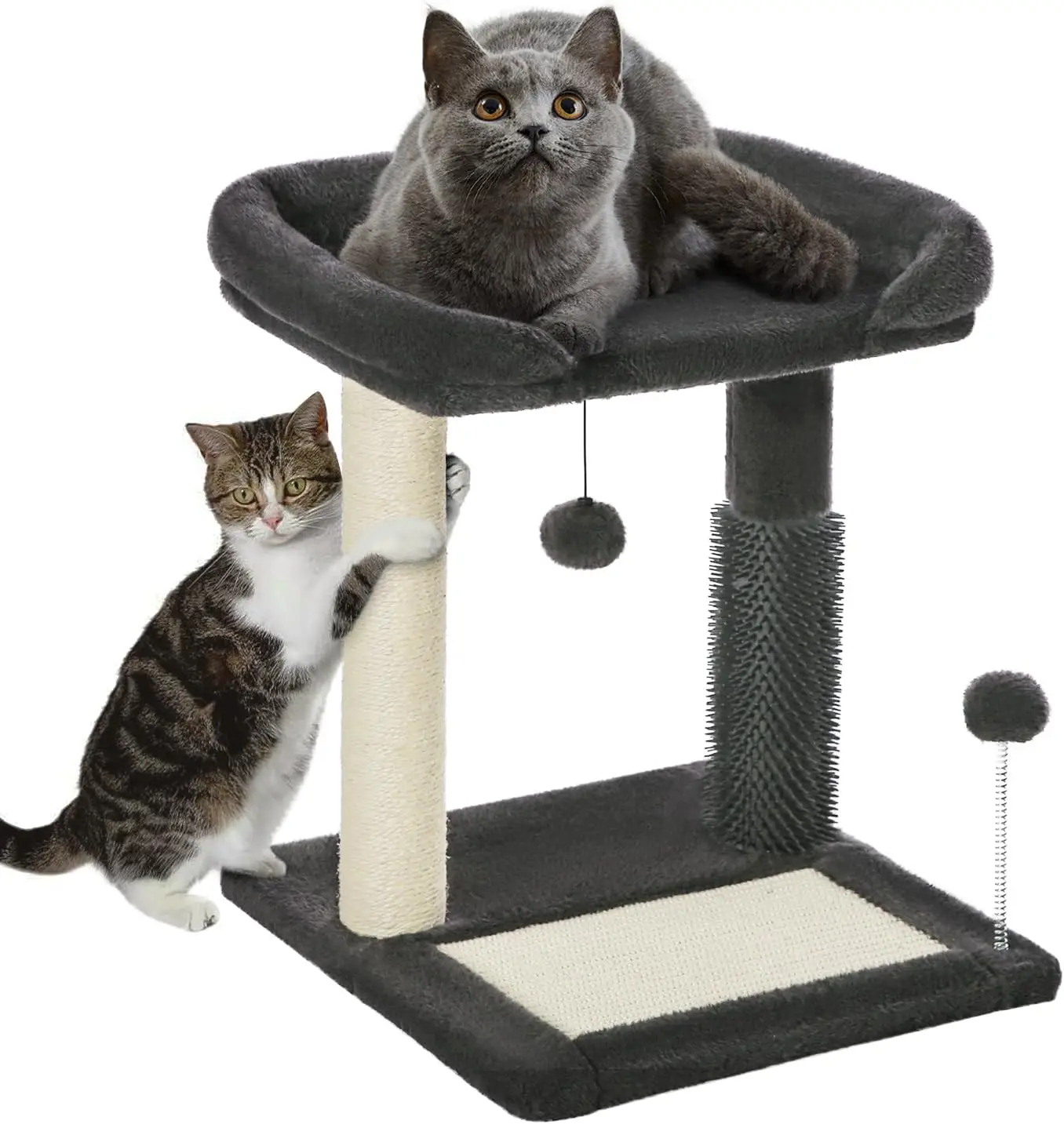 

Made4Pets Small Cat Tree Tower, Cat Scratching Post 4-in-1 with Cat Self Groomer Brush, 20" Tall Natural Sisal Cat Scrat