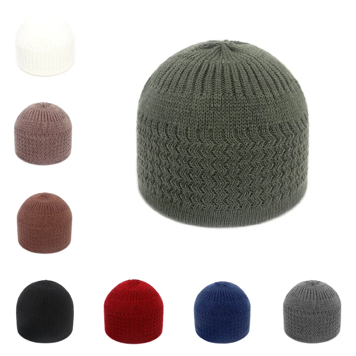 Unisex Solid Color Wave Jacquard Knitted Hat Muslim Prayer Hat Dome Warm Breathable Lightweight and Easy To Carry Brimless Beaks