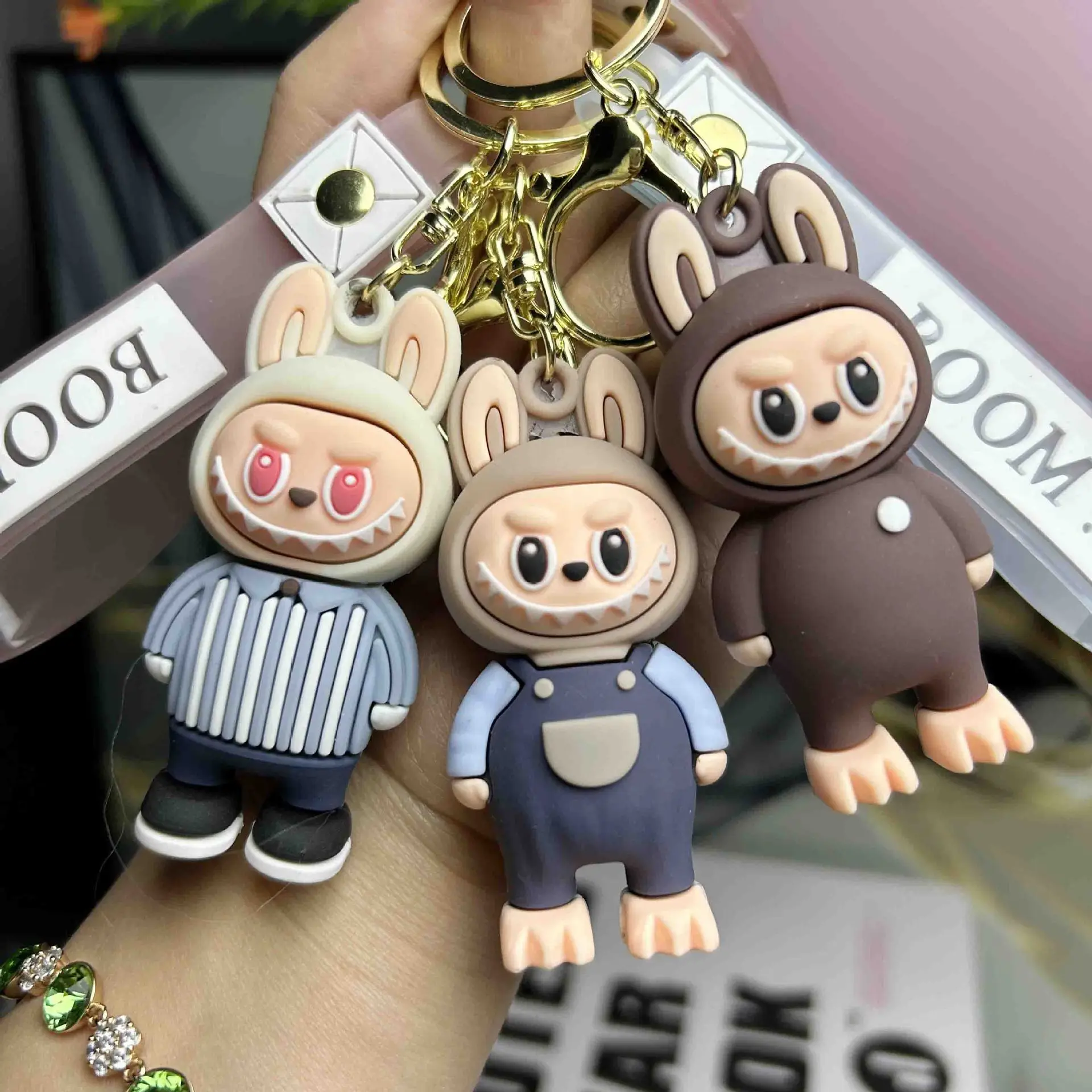 Cartoon Straw Hat Labubu Little Sheep Keychain Pendant Cute Labubu Doll Backpack Car Hanging Gift Bag Hanging Accessories