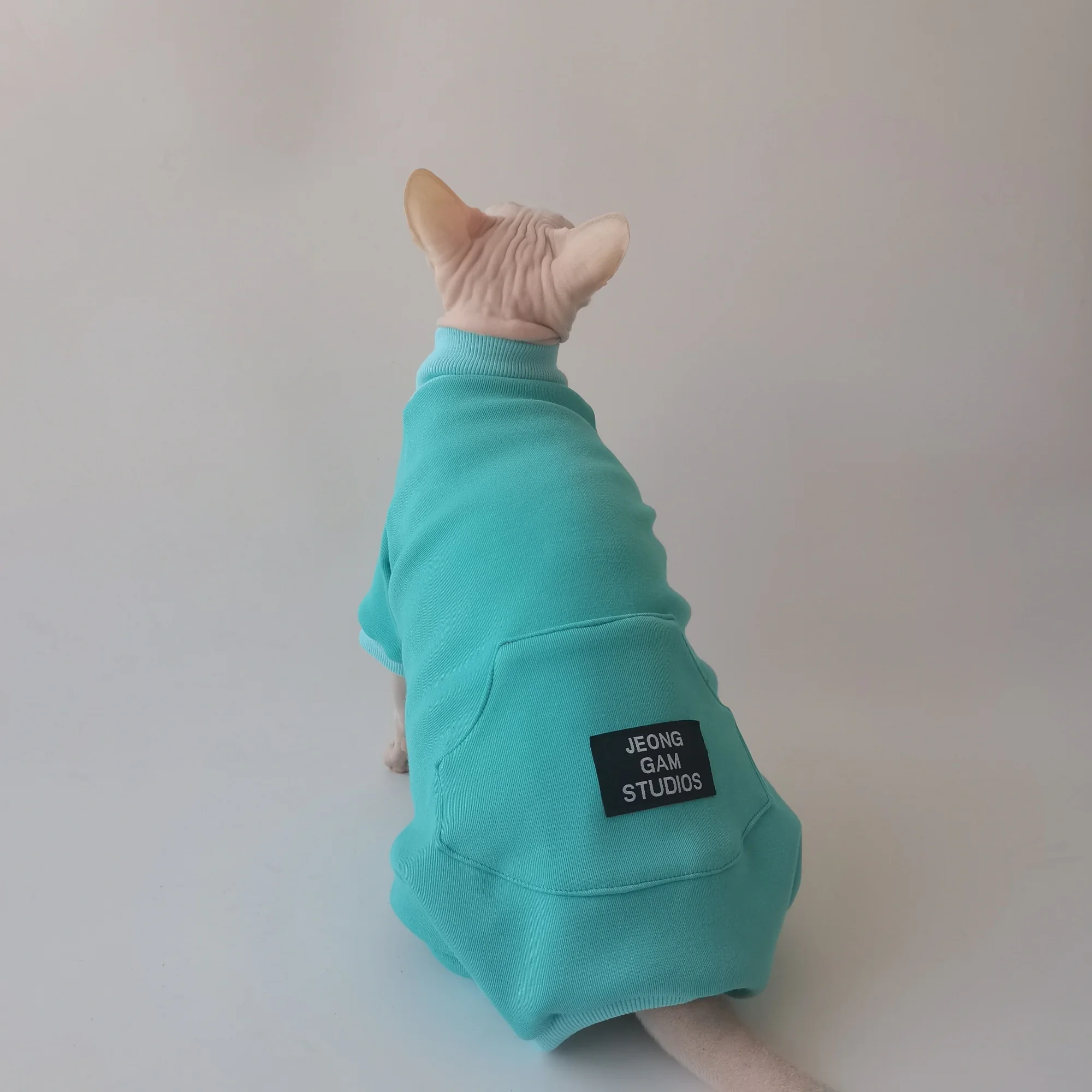 Winter Thick Fleece Pink Sweatshirt 4-legged Jacket for Sphinx Cat Autumn Blue Coat for Hairless Cat Warm Outfit for Devon Rex