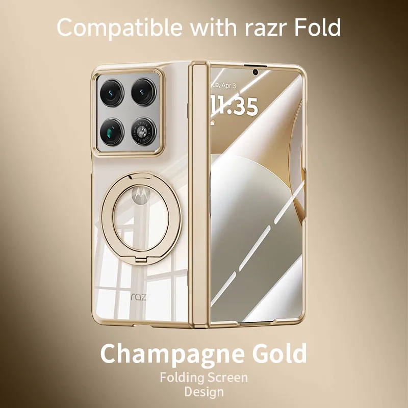 

For Motorola Razr Fold Case Hard PC Transparent middle hinge Ring Stand Magnetic Protective Back Cover For Moto Razr Fold Shell