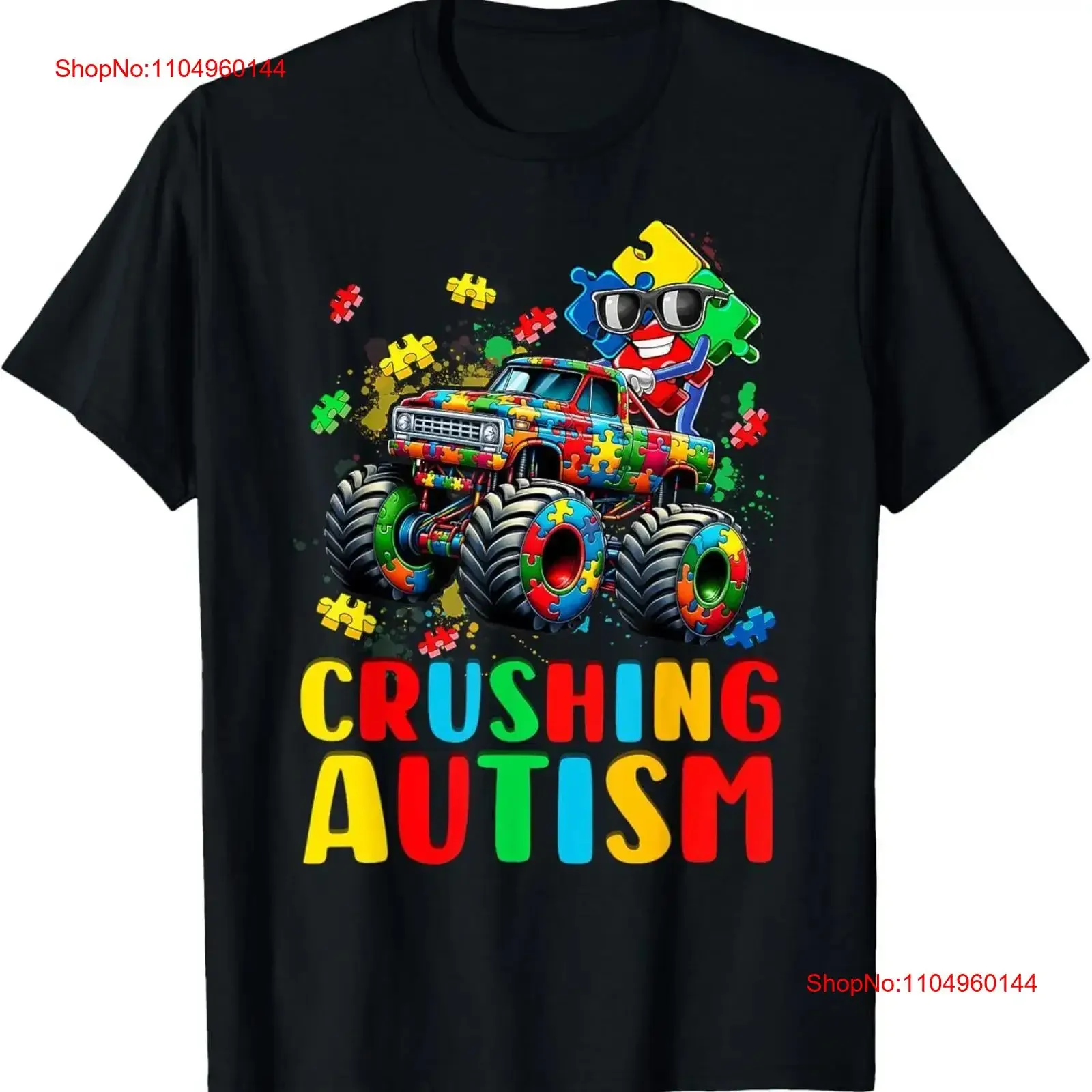 

Monster Truck Crushing Austim T Shirt Autism Awareness Month vintage Washed homme fashion Top For Everyday Wear Soft