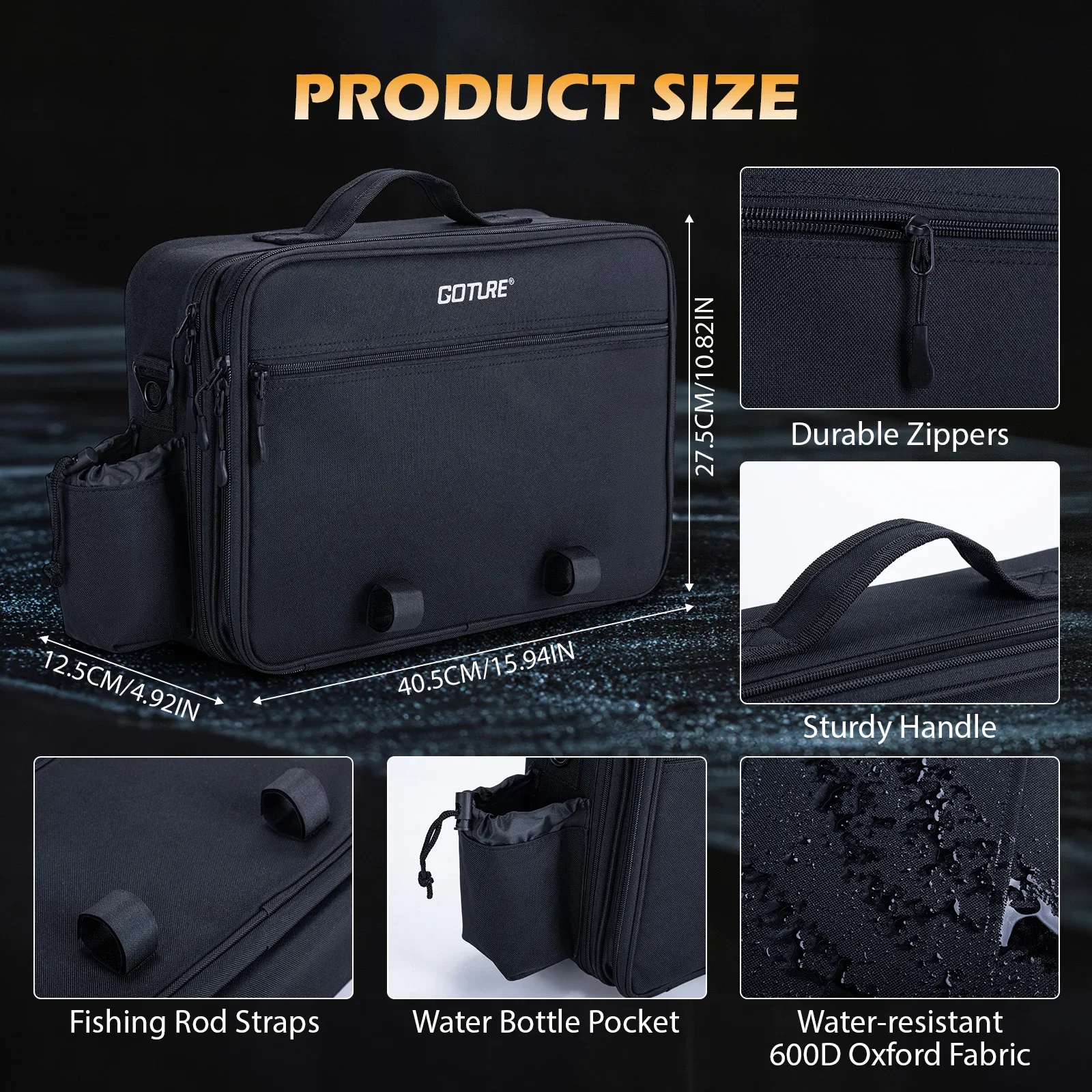 Mochila de pesca Goture 600D – Impermeable con divisores extraíbles - imagen 3