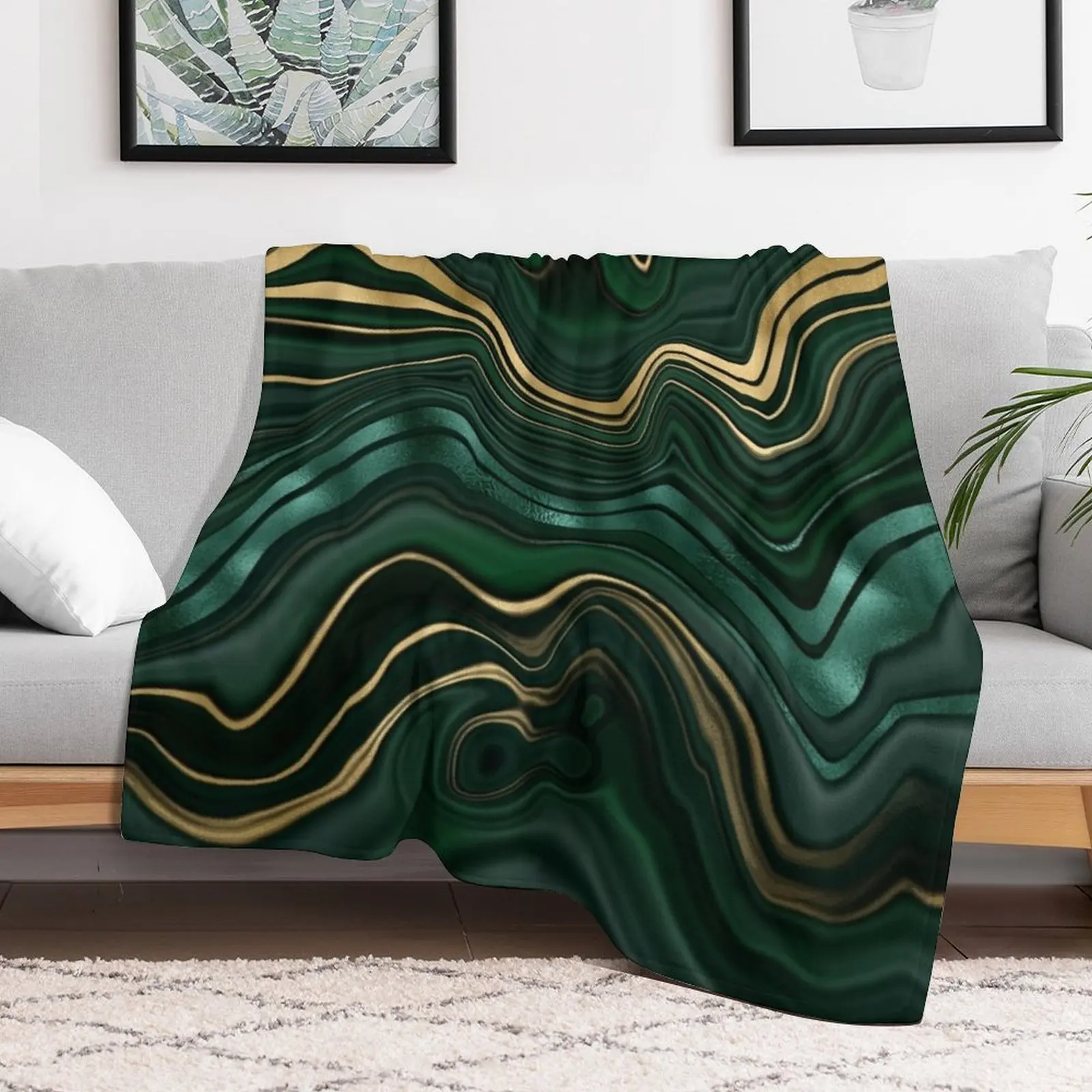 Emerald Green and GoldMalachite Pattern Throw Blanket Sofa Throw Luxury Brand For Sofa Thin christmas gifts Blankets