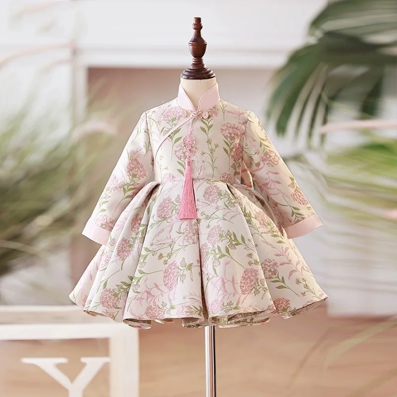 

Girls' Dress Baby Girls' Long-Sleeved Children's Birthday Tang Suit High-End Flower Girl Host Spring