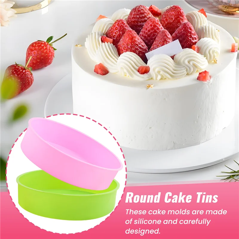 -A14E 2 szt. Silikonowe formy do ciast, okrągłe formy do pieczenia o średnicy 20 cm, nieprzywierające formy do pieczenia, naczynia do pieczenia do czekoladek, ciasteczek/chlebów