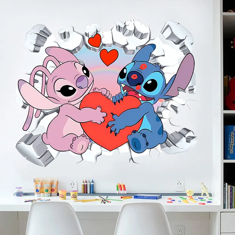 Disney Stitch Anime kids DIY Wall Stickers Children Room Decoration Cartoon 3D Broken Wall Stickers Mural Boys Girls Gifts Toys